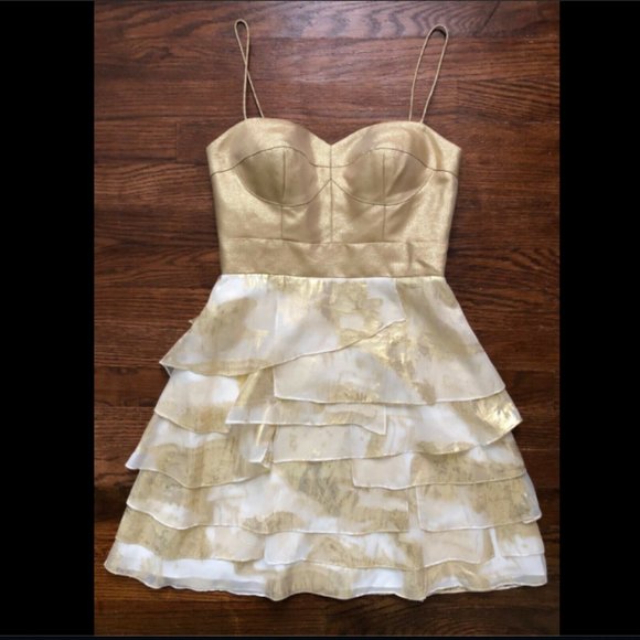 Aidan Mattox Dresses & Skirts - Aidan Mattox Gold Silk Tiered Cocktail Dress